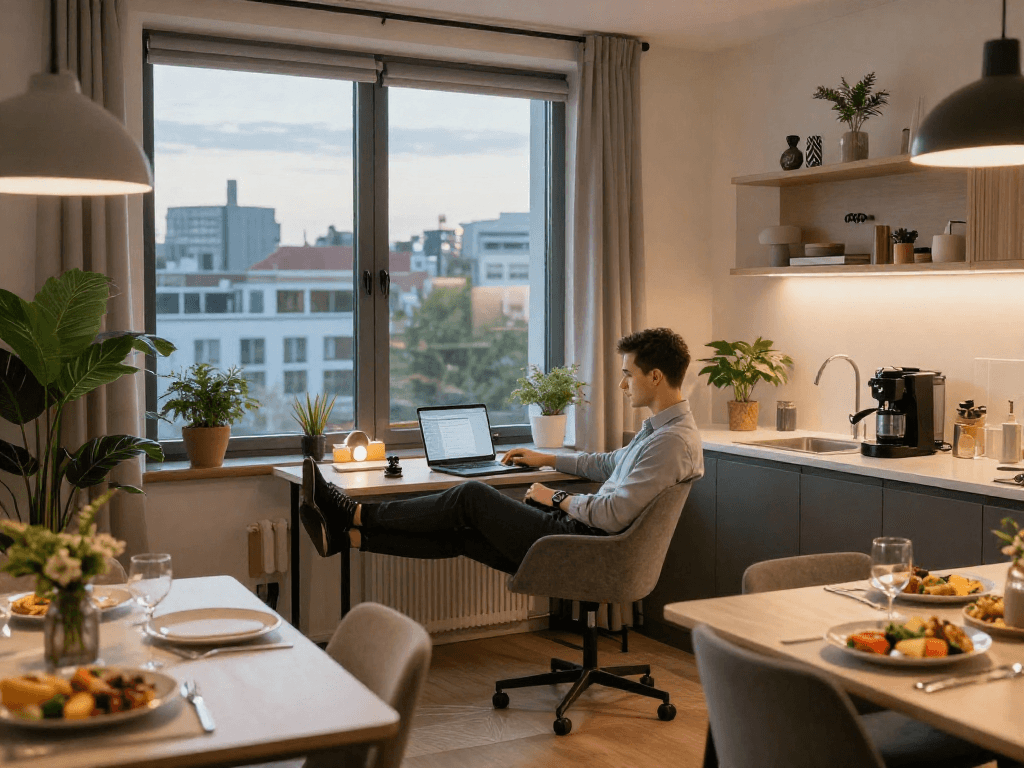 Monteurzimmer mieten Hannover in einem modernen, gemütlichen Apartment mit Stadtblick.