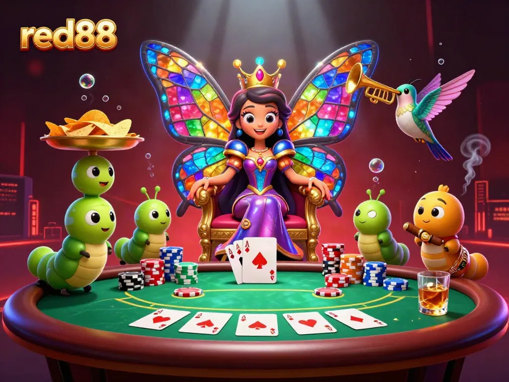 Engage in thrilling gameplay at red88 with its vibrant casino scene featuring colorful poker elements.