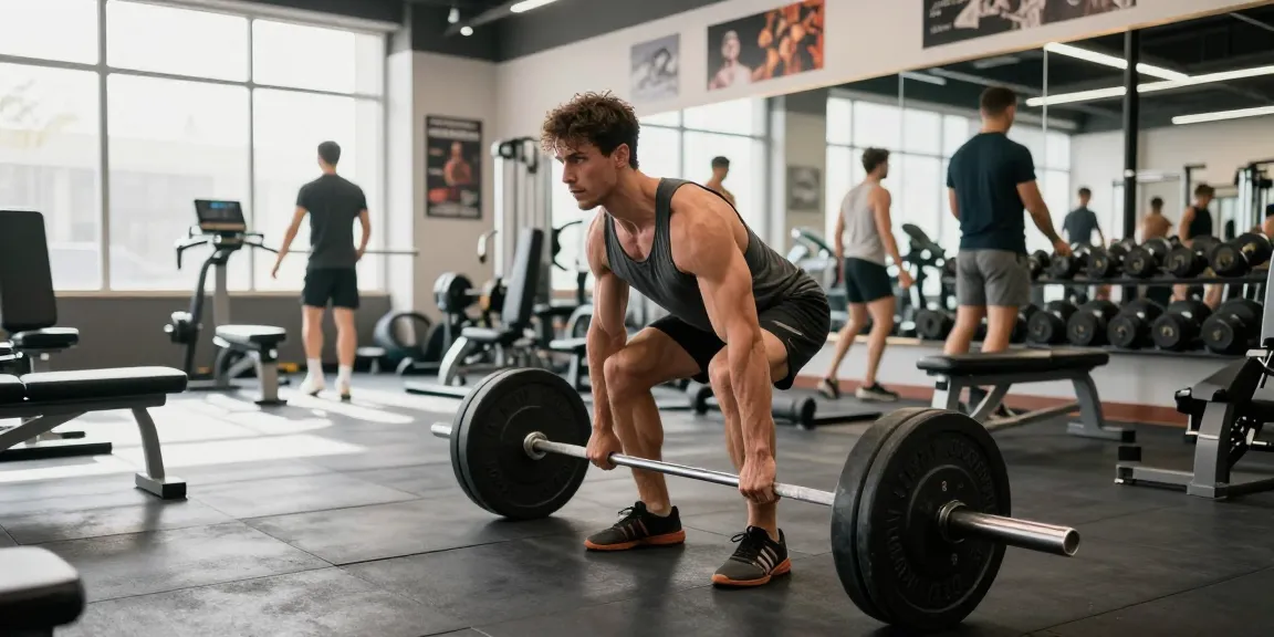 Bodybuilder im Steroidshop beim Krafttraining mit Gewichten im Fitnessstudio