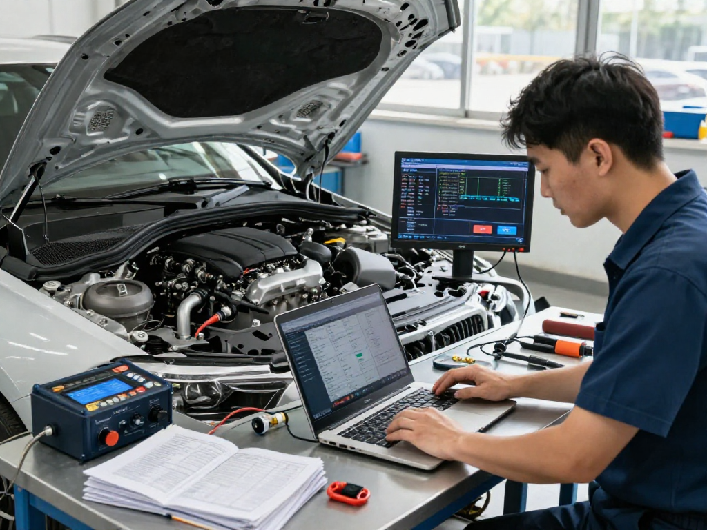 Chiptuning Hannover in einer modernen Werkstatt mit Techniker an einem BMW-Motor
