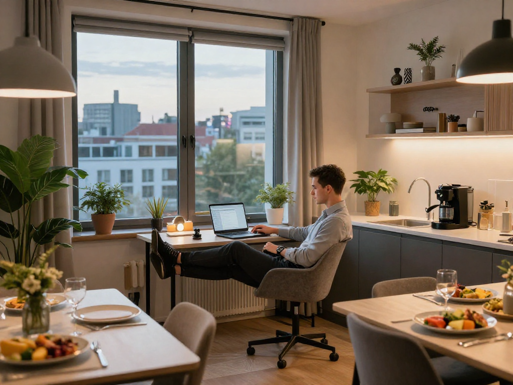Monteurzimmer mieten Hannover in einem modernen, gemütlichen Apartment mit Stadtblick.